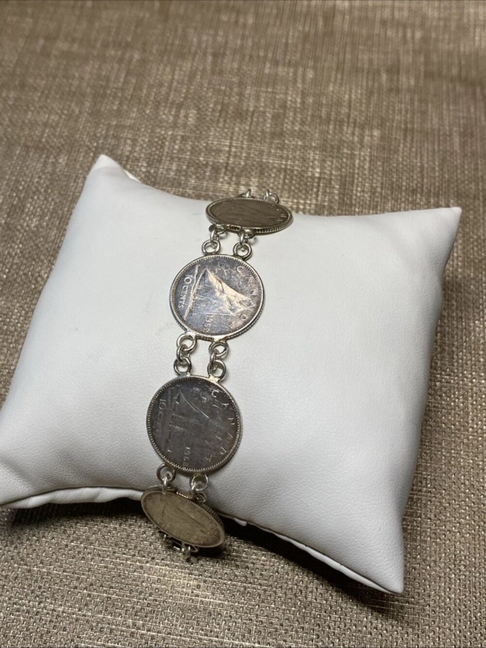 Vintage Canadian Silver Dime Coin Bracelet 1950s–60s 7” 19.6g